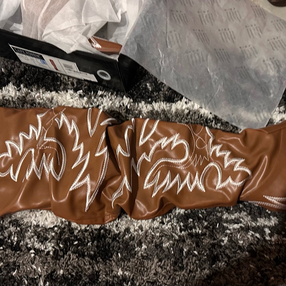 Cape Robbin Tan Embroidered Cowboy Boots thigh high